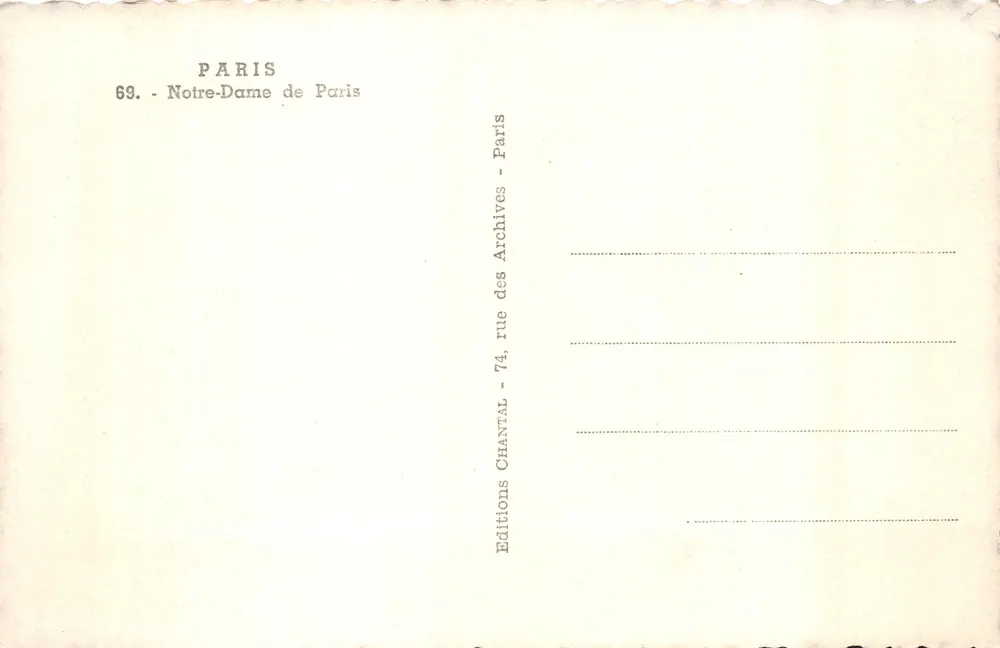 Notre-Dame de Paris — Ansicht der Fassade und des Turms — Verleger Chantal - Rückseite