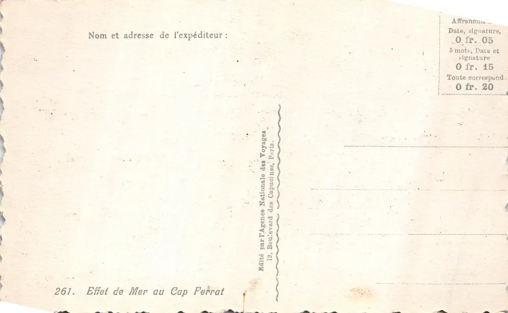 Meeresblick am Cap Ferrat — Verlag: Agence Nationale des Capucines, Paris - Rückseite