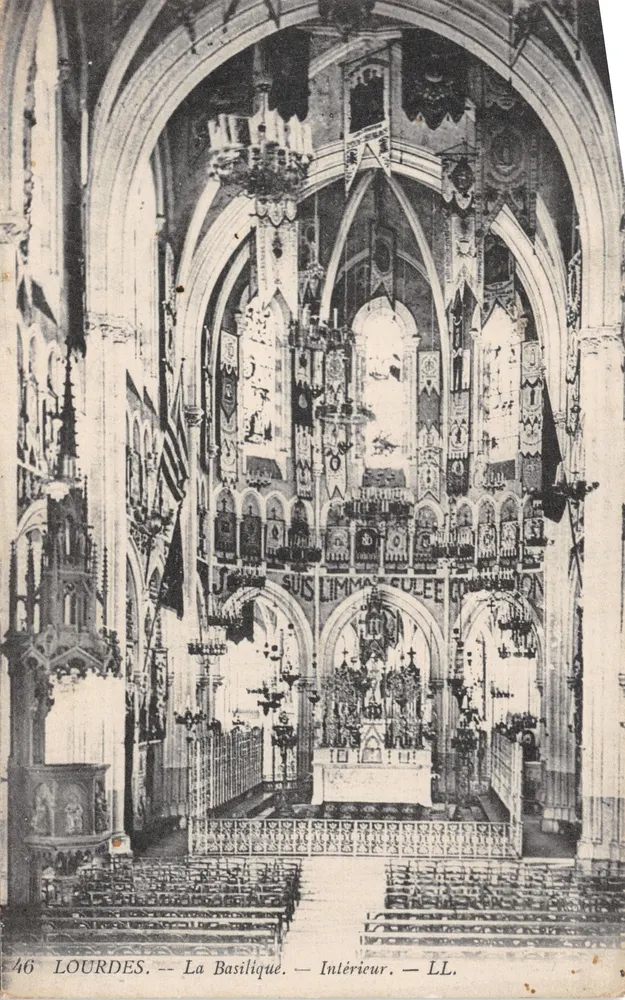 Lourdes — La Basilique — Intérieur — LL. Éditeur LL. N° 46 - Recto
