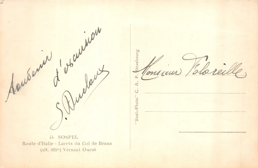 Route von Italien — Schleifen des Col de Braus — Verlag C.A.P. Strasbourg - Rückseite