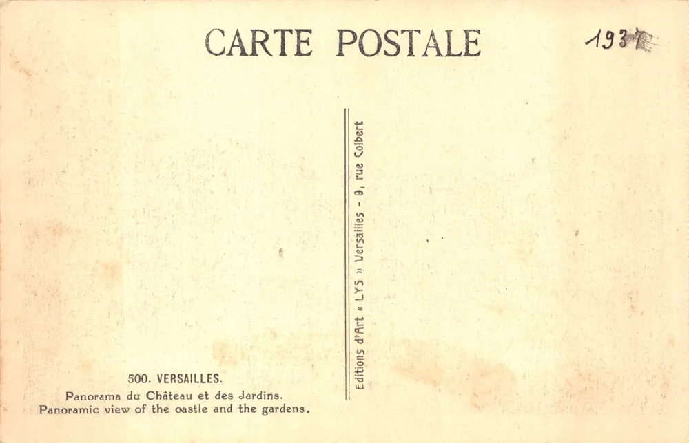 Versailles — Panorama des Schlosses und der Gärten — Éditions d'Art « LYS » - Rückseite