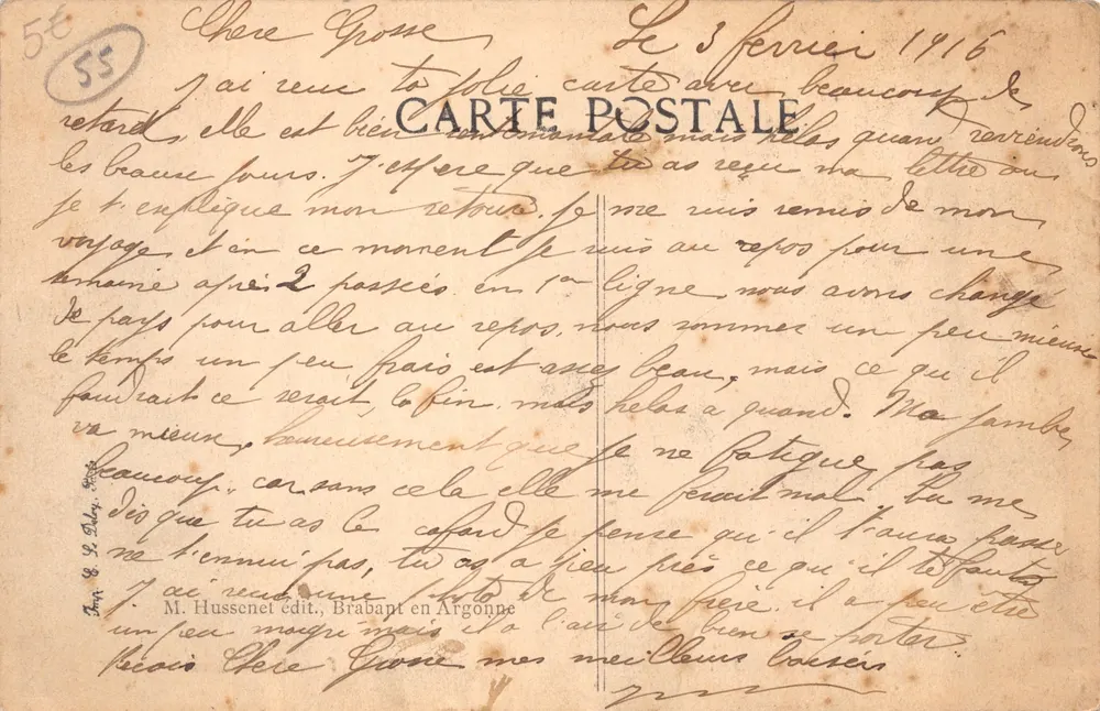 Clermont — Les Ruines — Éditeur M. Hussenet, Brabant en Argonne - Verso