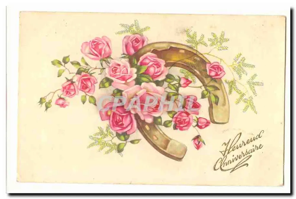 Hufeisen und Rosen — Geburtstagskarte - Vorderseite