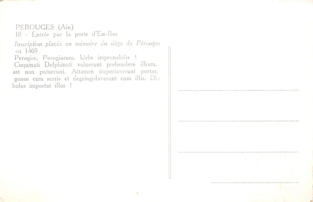 Pérouges (Ain) — entrée par la porte d'En-Bas — éditeur imprimeur non visible - 뒷면