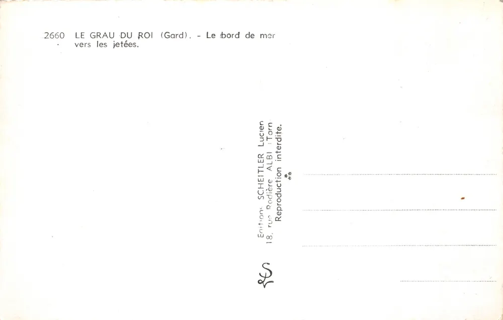 Le Grau du Roi (Gard) — Die Seepromenade in Richtung der Pier — Edition Lucien Scheitler, ALBI - Rückseite