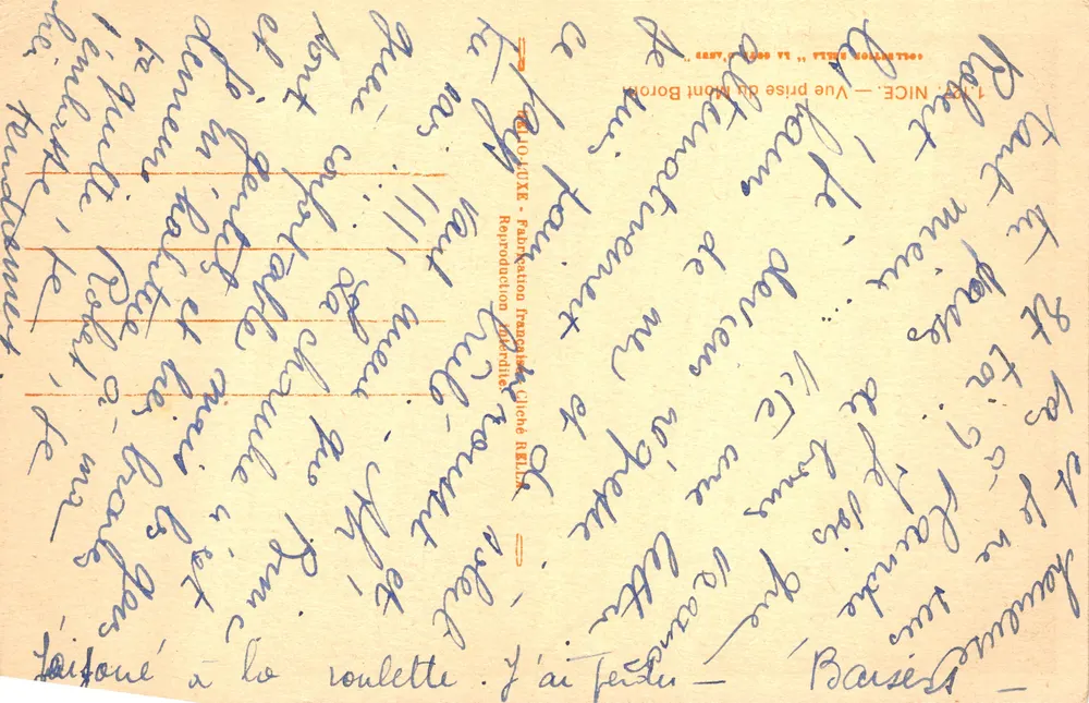 Vue prise du Mont Boron — NICE — éditeur Rella - Verso