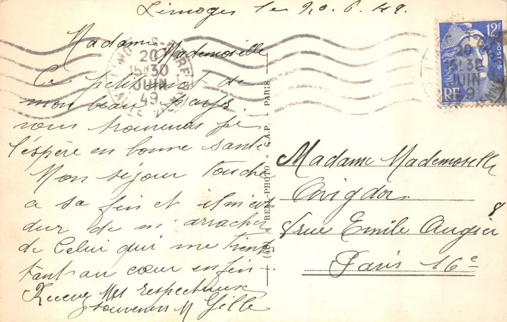 Limoges — Fontäne des Rathauses — Verlag C.A.P. n°134 - Rückseite