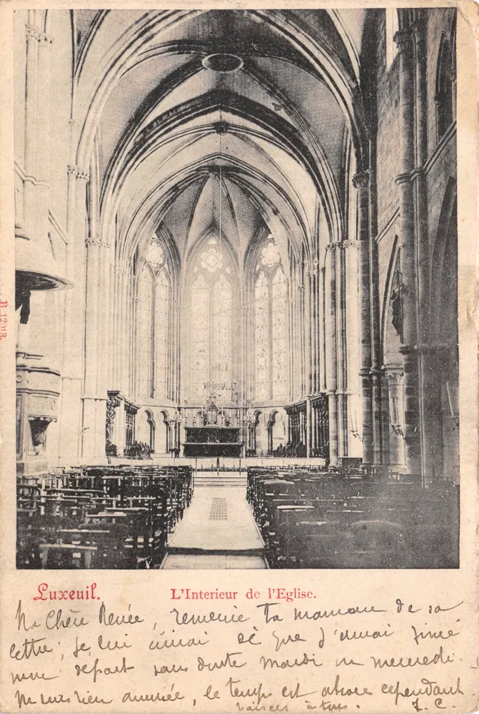 Luxeuil — Intérieur de l'Église — Éditeur : B. 12018 - Recto