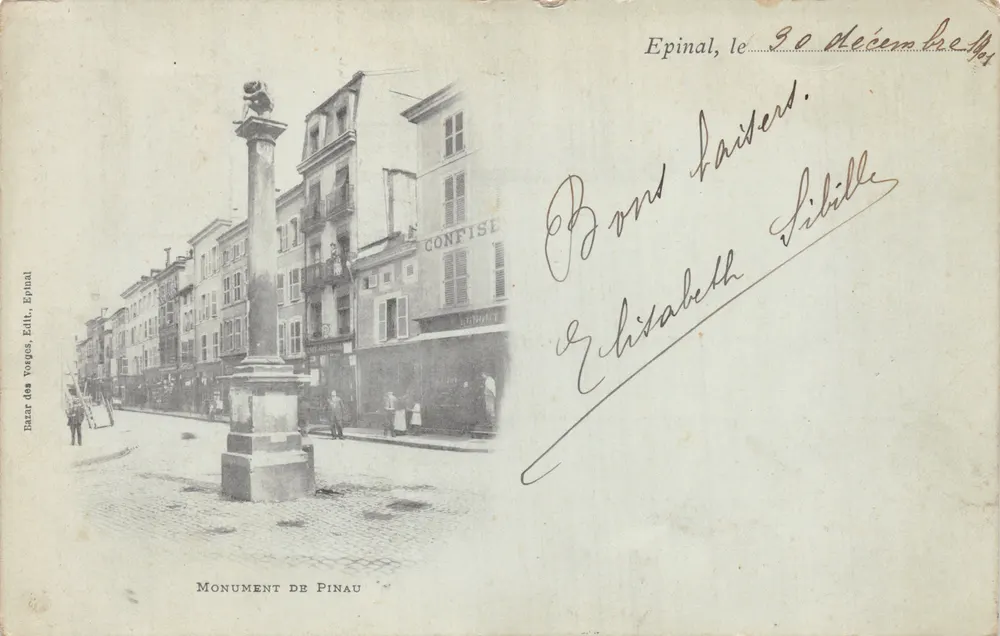 Monument de Pinau — Epinal — Bazars des Vorges, Éditeur, Epinal - Recto