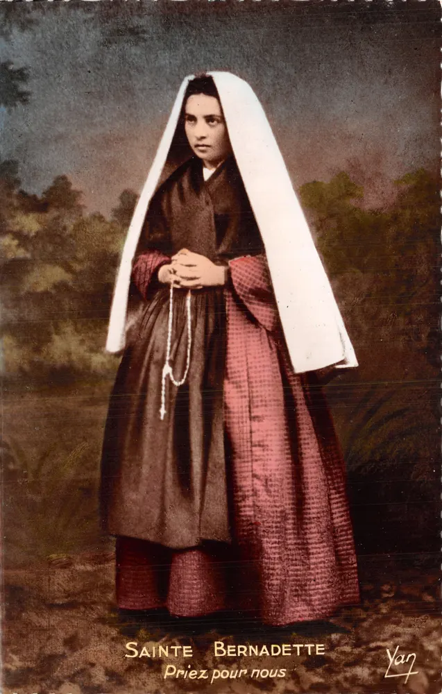 Sainte Bernadette Soubirous — Portrait in schwarzem Kleid und weißem Schleier — Verleger Yan - Vorderseite