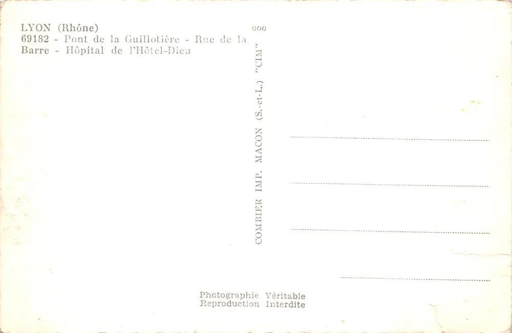 Pont de la Guillotière — Lyon — éditeur CIM - 뒷면