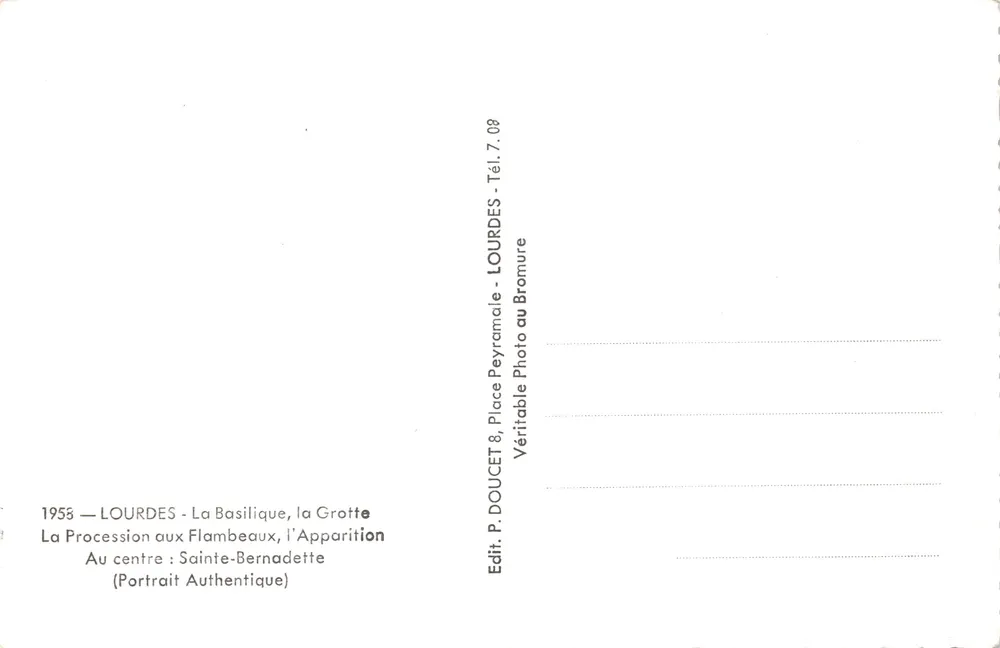 Lourdes — 100. Jubiläum der Erscheinungen 1858-1958 — Verlag Edlux - Rückseite
