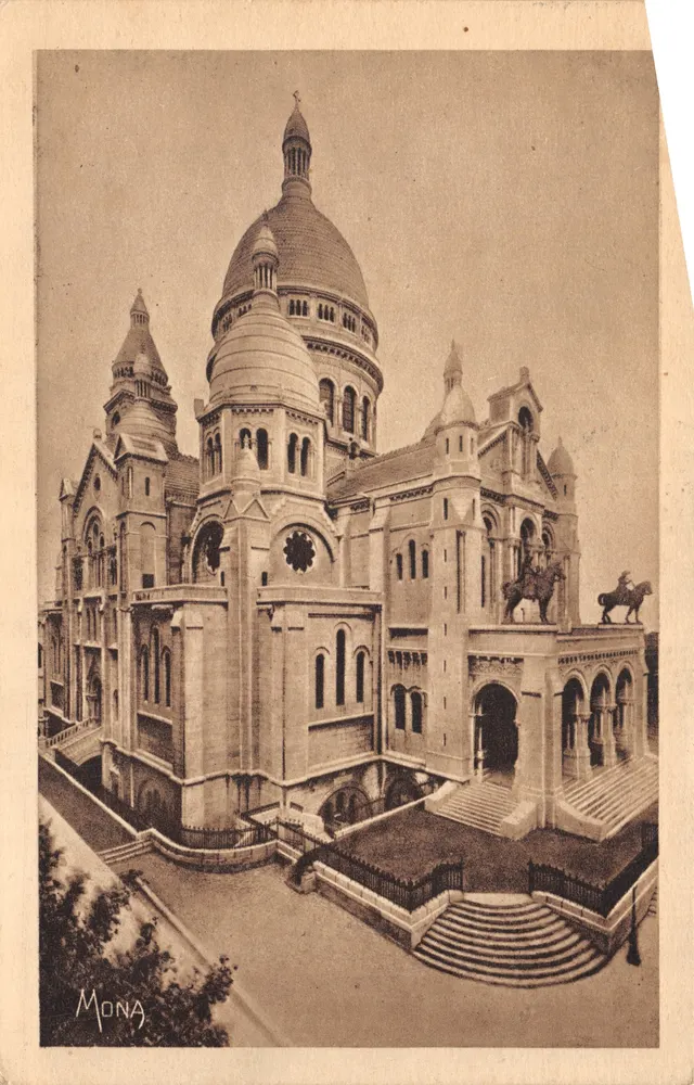 Basilika des Heiligen Herzens — Frontansicht mit Reiterstatuen — Verleger MONA - Vorderseite