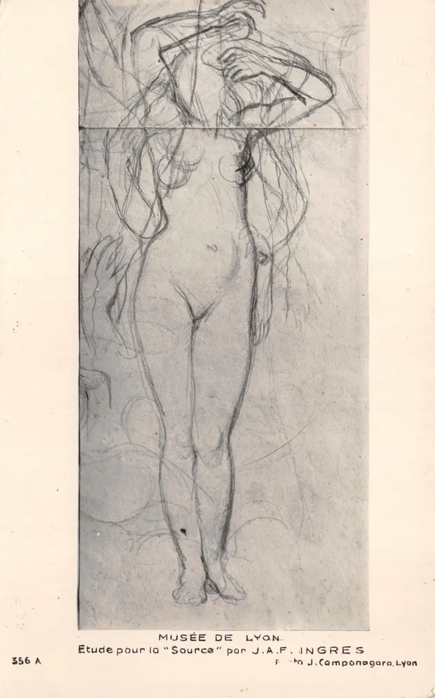 Studie für die "Quelle" — Zeichnung von J.A.F. Ingres — Museum von Lyon — Verlag J. Camponagara Lyon, Nr. 356 A - Vorderseite