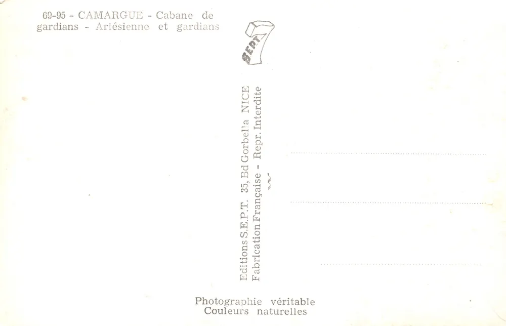 Camargue — Cabane de gardians — Éditions S.E.P.T. NICE - 뒷면