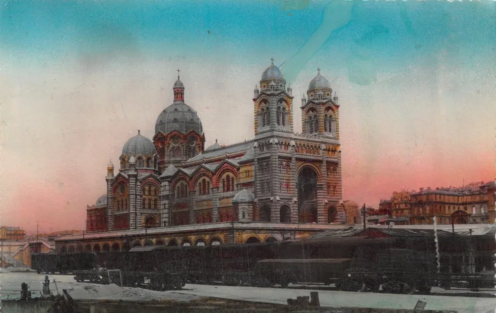 Die Kathedrale — Ansicht der Fassade mit Schienen — Verlag A. Tardy, Nr. 9 - Vorderseite