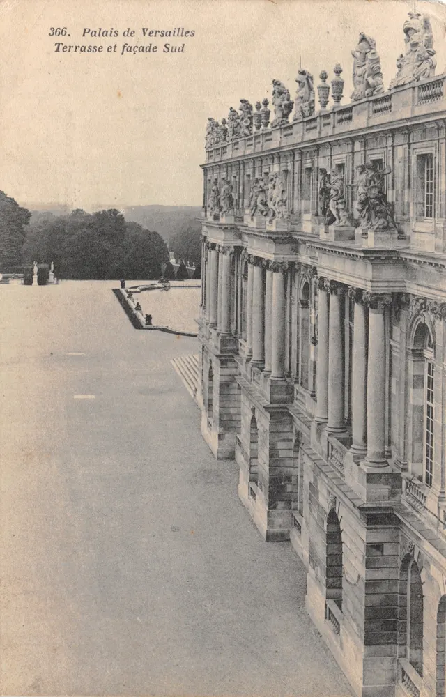 Schloss Versailles — Terrasse und Südseite — Héliotypie A. Bourdier, Versailles - Vorderseite