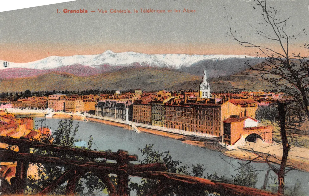 Grenoble — Allgemeiner Blick, der Seilbahn und die Alpen — NARBO - Vorderseite