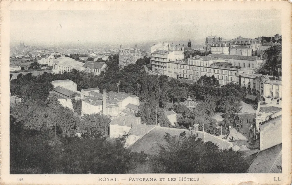 Royat — Panorama et les Hôtels — éditeur LL, n° 59 - Recto