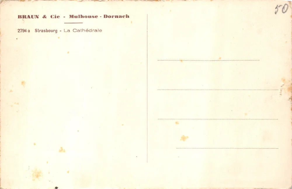 Strasbourg — Kathedrale Notre-Dame — Verlag BRAUN & Cie, Nr. 2794a - Rückseite