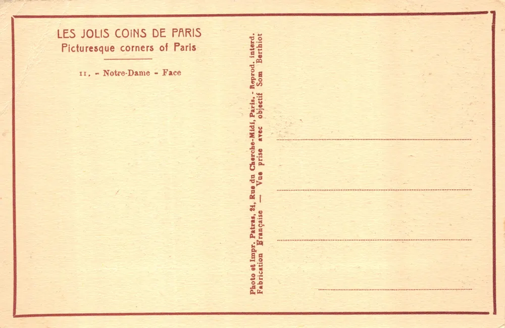 Notre-Dame de Paris — façade — éditeur PATRAS - पीछे