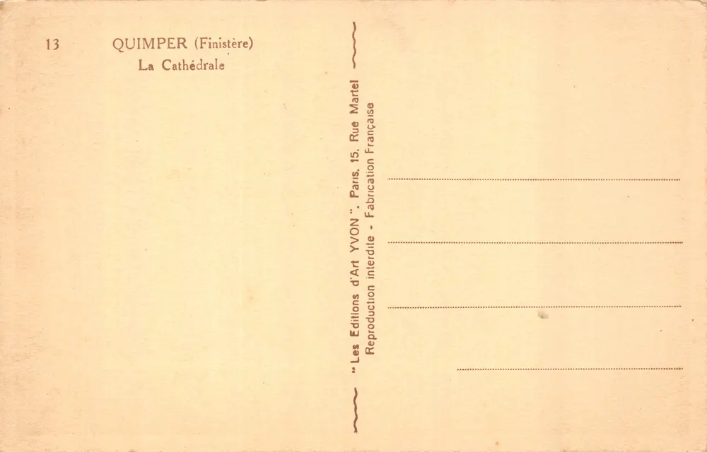 Quimper (Finistère) — Ansicht der Kathedrale von den Dächern — Éditions d'Art YVON - Rückseite