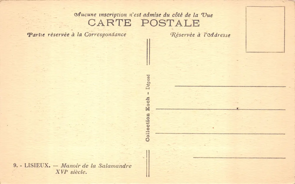 Lisieux — Manoir de la Salamandre — Collection Koch - Verso