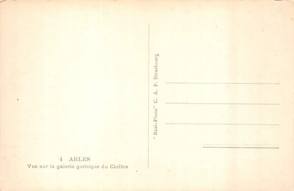 Arles — Gotische Galerie des Cloisters — Verlag C.A.P. Straßburg, Nr. 13 - Rückseite