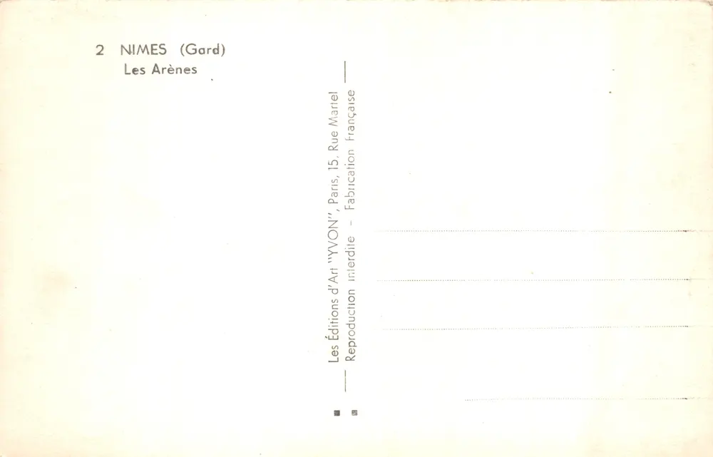 Die Arenen — antikes Amphitheater in Nîmes — Verlag YVON - Rückseite