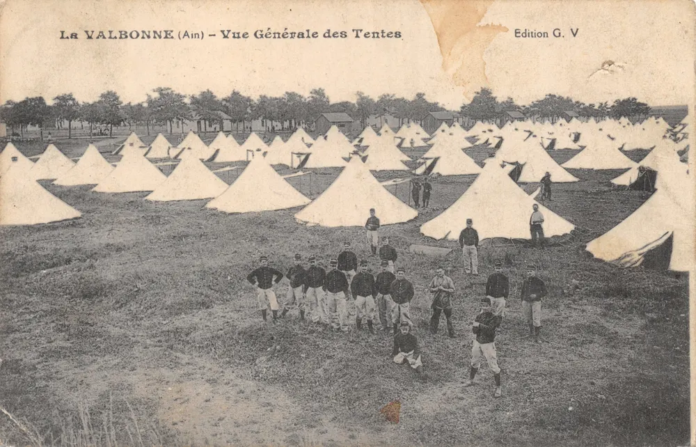 Die VALBONNE (Ain) — Allgemeiner Blick auf die Zelte — Edition G. V - Vorderseite