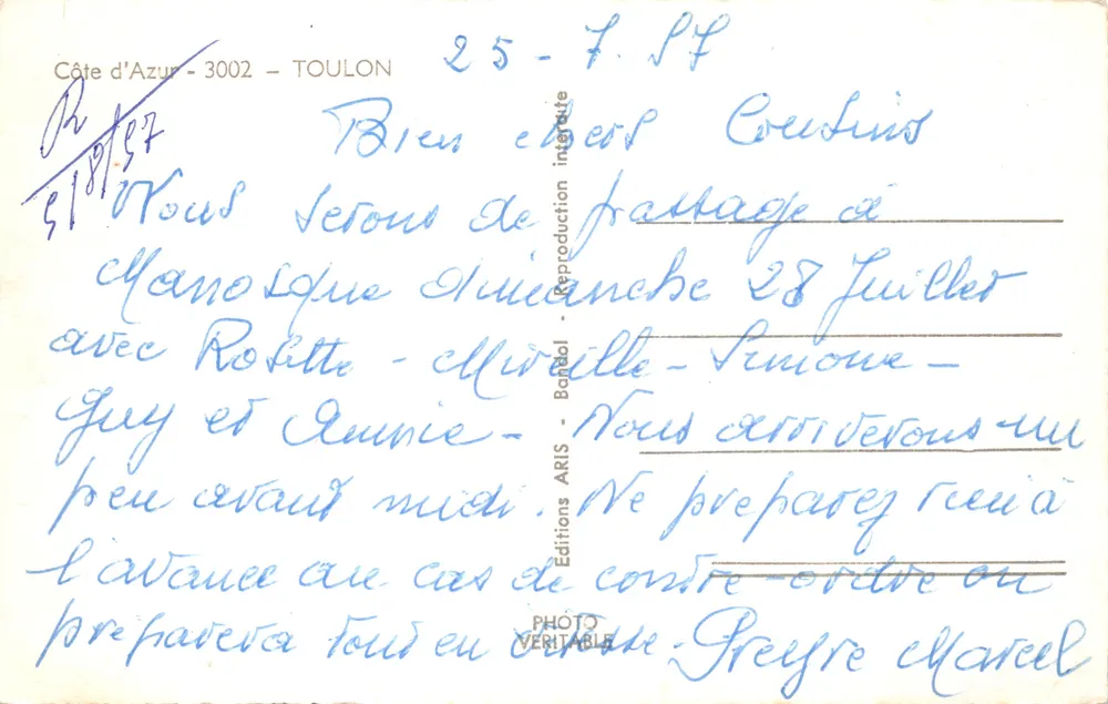 Toulon — Ansicht des Hafens und des militärischen Gebäudes — Editions ARIS Bateaux - Rückseite