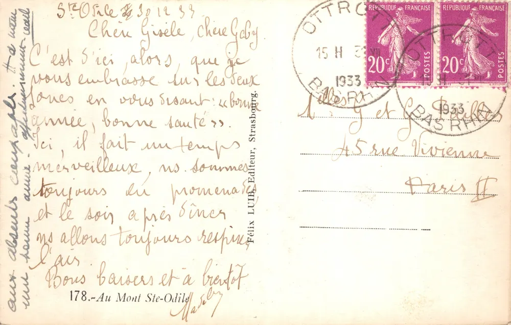 Mont Ste-Odile — schneedeckte Kapelle — Verleger Félix LUBR. Straßburg - Rückseite