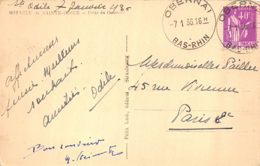 Wunder der heiligen Odile — Frise des Klosters — Verleger Félix Lulib, Straßburg - Rückseite