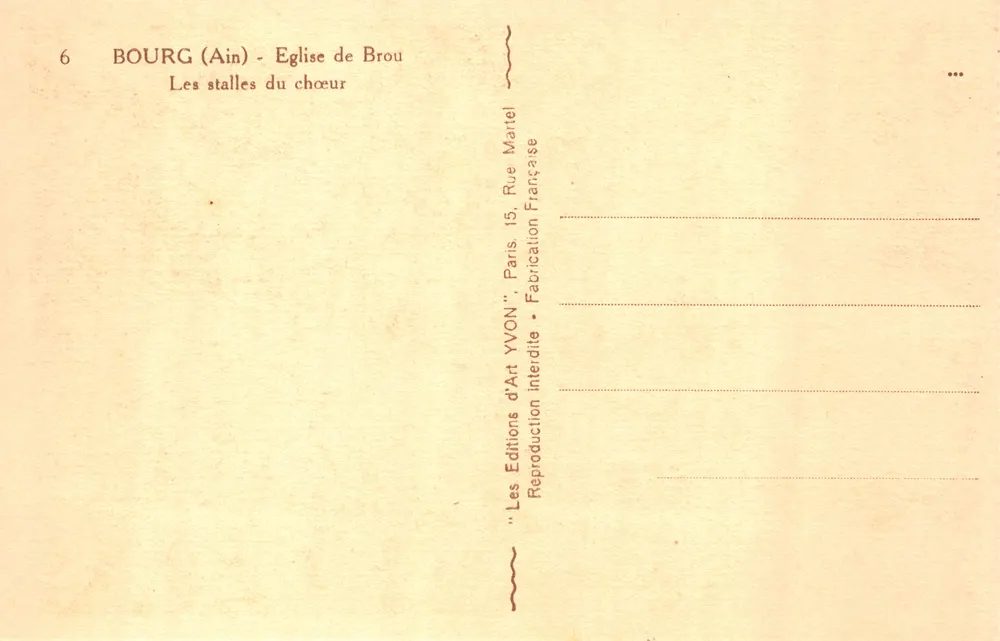 Bourg (Ain) - Kirche von Brou — Die Chorbanken — Éditions Yvon, Paris - Rückseite