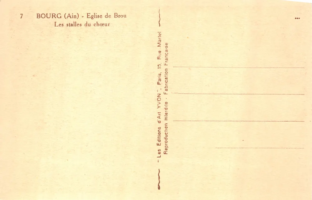 Bourg (Ain) - Kirche von Brou — Die Chorbanken — Éditions d'Art Yvon, Paris - Rückseite