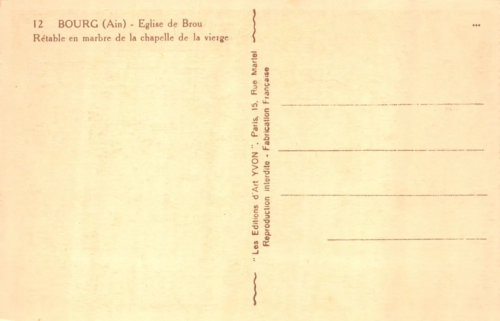 Bourg (Ain) — Marmorretabel der Kapelle der Jungfrau — Éditions d'Art YVON - Rückseite