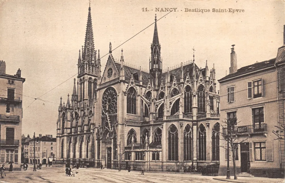 Nancy - Basilika Saint-Epvre — gotische Fassade mit zwei Schiefer und farbigem Glas, Verlag 'C. B. L. - Nancy' Nr. 11 - Vorderseite