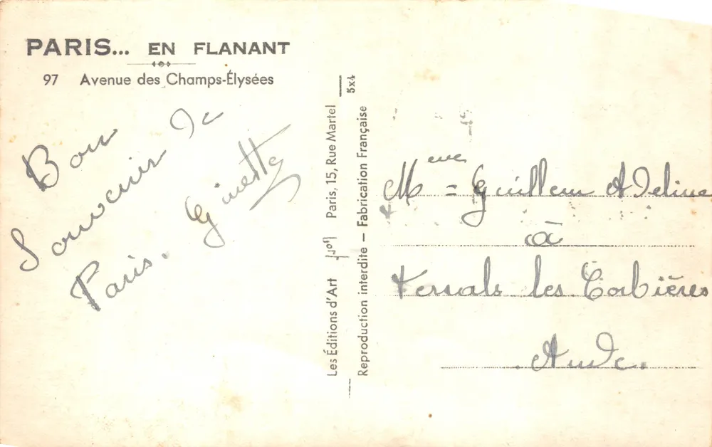 Champs-Élysées — Ansicht des Triumphbogens — Verleger Paris... en Flanant, n° 5x4 - Rückseite