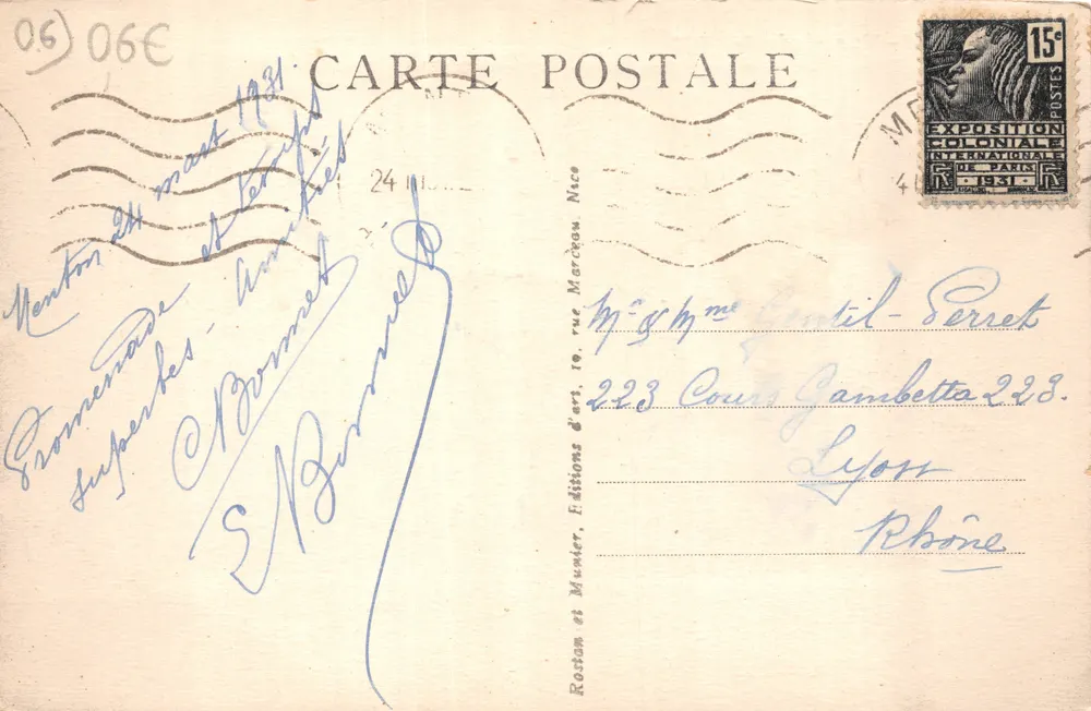 Menton - Vue générale RM — éditeur RM, n° 33 - Verso