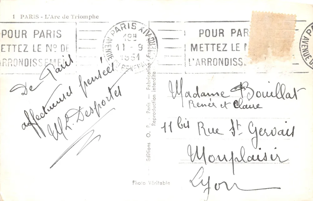 Paris - Der Arc de Triomphe — Panoramablick — Éditions O.P. Paris - Rückseite