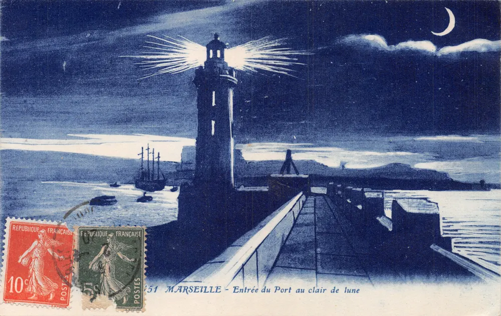 Marseille — Ansicht des Hafens bei Mondlicht — Imp. Vozas - Vorderseite