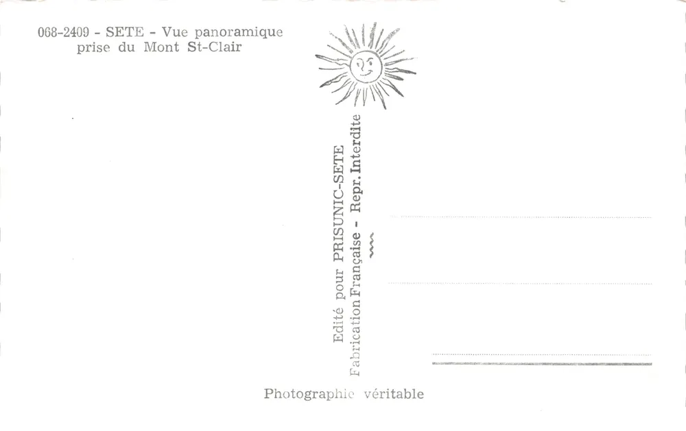 Sete — Panoramablick vom Mont Saint-Clair — Verlag PRISUNIC-SETE, Nr. 068-2409 - Rückseite