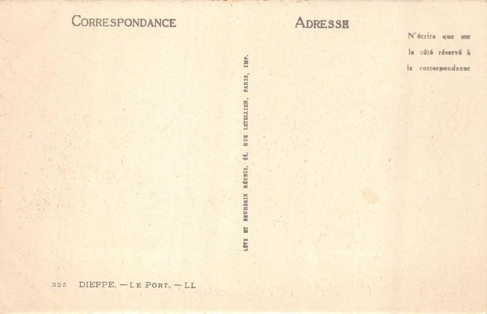 Dieppe — Le Port — Éditeur : Lévy et Neurdein, Paris - Verso