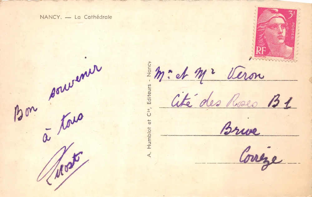 Nancy — La Cathédrale — Éditeur A. Humblot et Cie - Verso