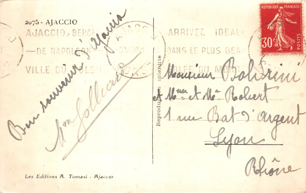 Ansicht von Ajaccio — Stadt der Sonne — Verlag Les Editions A. Tomasi - Ajaccio - Rückseite