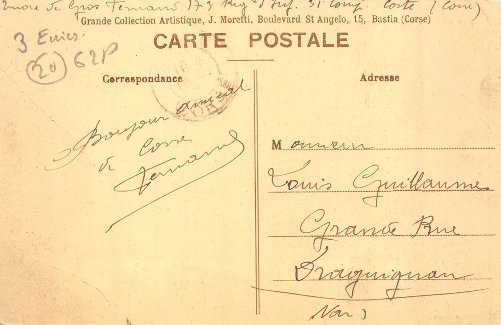 Corse - Corte - La Citadelle — éditeur J. Moretti, n° 3176 - Verso