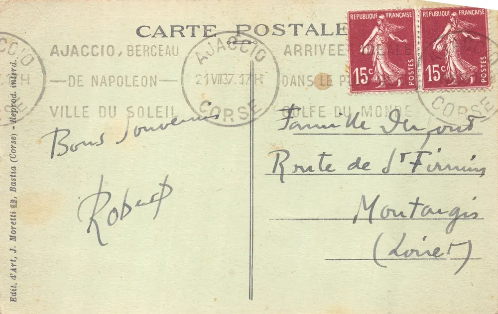 Forêt de Bavella — Corse — éditeur J. Moretti, n° 3657 - Verso