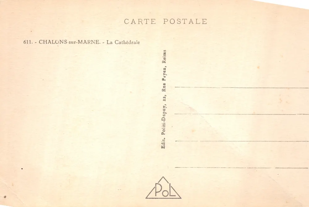 Chalons-sur-Marne — La Cathédrale — éditeur POL, n° 611 - Verso
