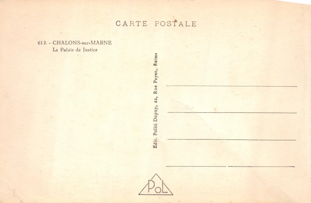 Chalons-sur-Marne — Das Palast der Gerechtigkeit — Verlag Poli, Reims - Rückseite