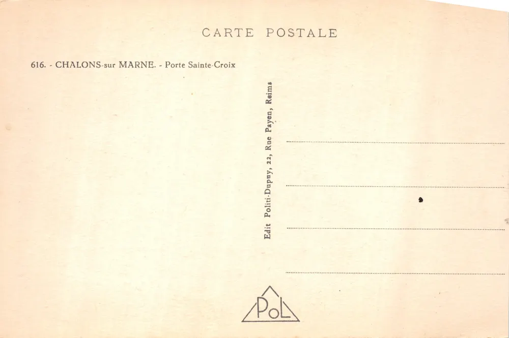 Torre Sainte-Croix — monumentaler Bogen mit Skulpturen — Verleger POLI, Reims - Rückseite